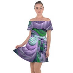 Purple Green Fractal Texture Off Shoulder Velour Dress by Pakrebo