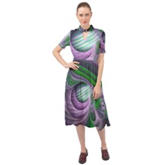 Purple Green Fractal Texture Keyhole Neckline Chiffon Dress