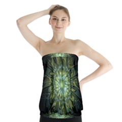 Fractal Green Gold Glowing Strapless Top by Pakrebo