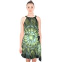 Fractal Green Gold Glowing Halter Collar Waist Tie Chiffon Dress View1