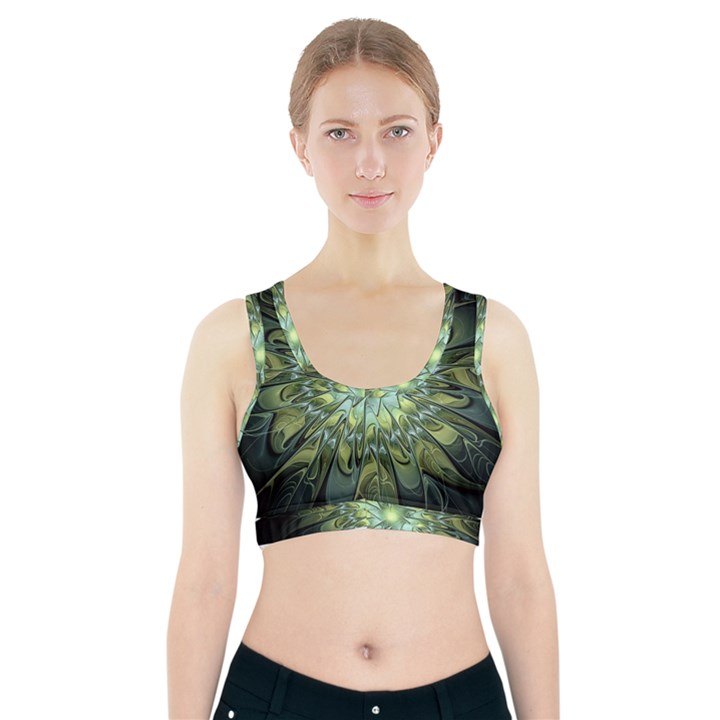 Fractal Green Gold Glowing Sports Bra With Pocket