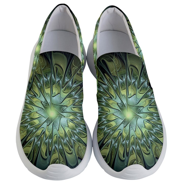 Fractal Green Gold Glowing Women s Lightweight Slip Ons