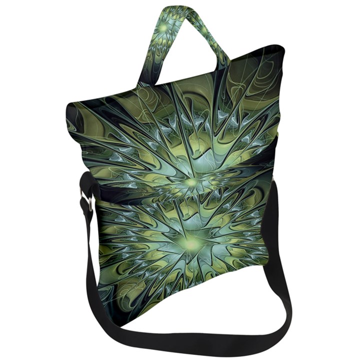 Fractal Green Gold Glowing Fold Over Handle Tote Bag