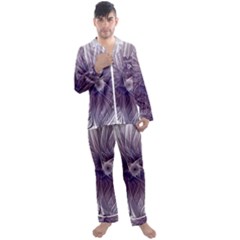 Purple Lavender Wisps White Men s Satin Pajamas Long Pants Set