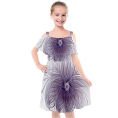 Purple Lavender Wisps White Kids  Cut Out Shoulders Chiffon Dress