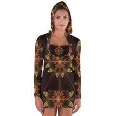 Fractal Floral Mandala Abstract Long Sleeve Hooded T-shirt by Pakrebo