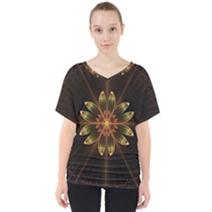 Fractal Floral Mandala Abstract V-neck Dolman Drape Top by Pakrebo