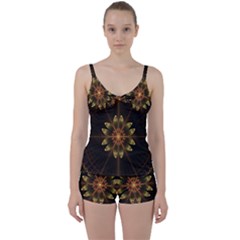 Fractal Floral Mandala Abstract Tie Front Two Piece Tankini