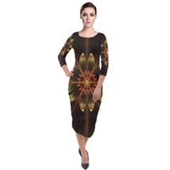 Fractal Floral Mandala Abstract Quarter Sleeve Midi Velour Bodycon Dress by Pakrebo