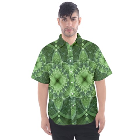 Fractal Green St Patrick S Day Men s Short Sleeve Shirt by Pakrebo