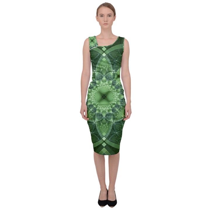 Fractal Green St Patrick S Day Sleeveless Pencil Dress