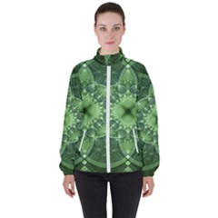 Fractal Green St Patrick S Day Women s High Neck Windbreaker by Pakrebo