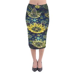 Fractal Undersea Flowers Abstract Velvet Midi Pencil Skirt by Pakrebo