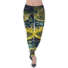 Fractal Undersea Flowers Abstract Velvet Leggings by Pakrebo