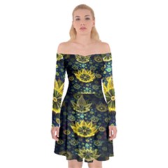 Fractal Undersea Flowers Abstract Off Shoulder Skater Dress by Pakrebo