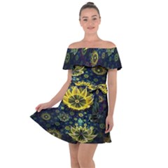 Fractal Undersea Flowers Abstract Off Shoulder Velour Dress