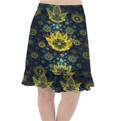 Fractal Undersea Flowers Abstract Fishtail Chiffon Skirt by Pakrebo