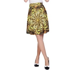 Fractal Flower Petals Gold A-line Skirt by Pakrebo