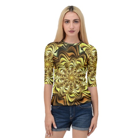 Fractal Flower Petals Gold Quarter Sleeve Raglan Tee by Pakrebo