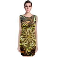 Fractal Flower Petals Gold Classic Sleeveless Midi Dress by Pakrebo