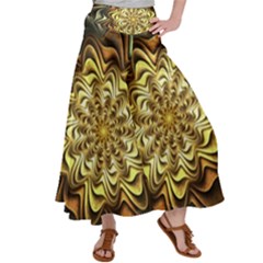 Fractal Flower Petals Gold Satin Palazzo Pants by Pakrebo