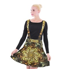 Fractal Flower Petals Gold Suspender Skater Skirt by Pakrebo