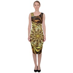 Fractal Flower Petals Gold Sleeveless Pencil Dress by Pakrebo