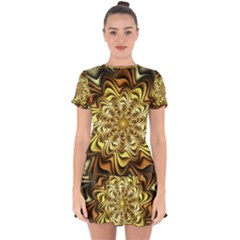 Fractal Flower Petals Gold Drop Hem Mini Chiffon Dress by Pakrebo