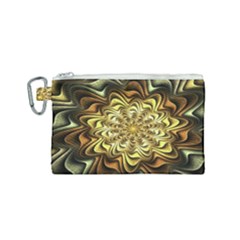 Fractal Flower Petals Gold Canvas Cosmetic Bag (small) by Pakrebo