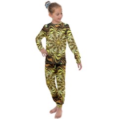 Fractal Flower Petals Gold Kids  Long Sleeve Set  by Pakrebo