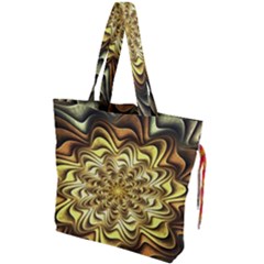 Fractal Flower Petals Gold Drawstring Tote Bag by Pakrebo