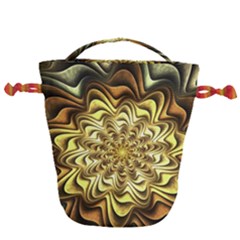 Fractal Flower Petals Gold Drawstring Bucket Bag by Pakrebo