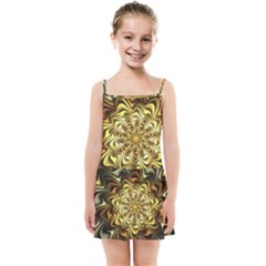 Fractal Flower Petals Gold Kids  Summer Sun Dress by Pakrebo