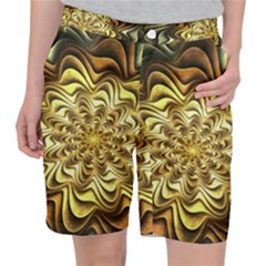 Fractal Flower Petals Gold Pocket Shorts by Pakrebo