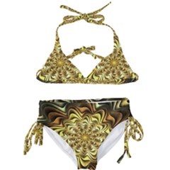 Fractal Flower Petals Gold Kids  Classic Bikini Set by Pakrebo