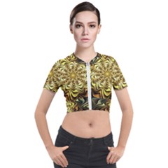 Fractal Flower Petals Gold Short Sleeve Cropped Jacket by Pakrebo