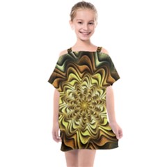 Fractal Flower Petals Gold Kids  One Piece Chiffon Dress