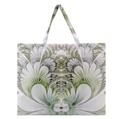 Fractal Delicate White Background Zipper Large Tote Bag by Pakrebo