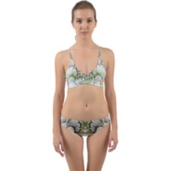 Fractal Delicate White Background Wrap Around Bikini Set by Pakrebo