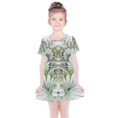 Fractal Delicate White Background Kids  Simple Cotton Dress by Pakrebo