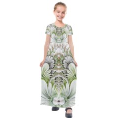 Fractal Delicate White Background Kids  Short Sleeve Maxi Dress by Pakrebo