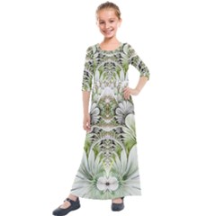 Fractal Delicate White Background Kids  Quarter Sleeve Maxi Dress by Pakrebo