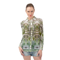 Fractal Delicate White Background Long Sleeve Chiffon Shirt