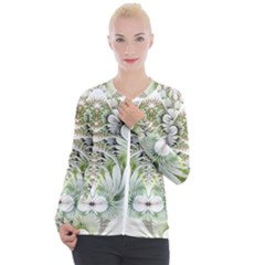 Fractal Delicate White Background Casual Zip Up Jacket