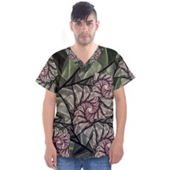 Fractal Flowers Floral Fractal Art Men s V-neck Scrub Top