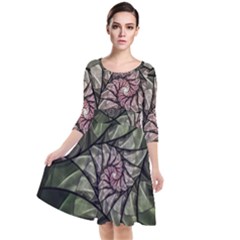 Fractal Flowers Floral Fractal Art Quarter Sleeve Waist Band Dress by Pakrebo