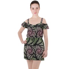 Fractal Flowers Floral Fractal Art Ruffle Cut Out Chiffon Playsuit by Pakrebo