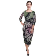 Fractal Flowers Floral Fractal Art Quarter Sleeve Midi Velour Bodycon Dress