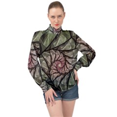 Fractal Flowers Floral Fractal Art High Neck Long Sleeve Chiffon Top