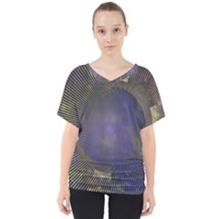 Fractal Earth Rays Design Planet V-neck Dolman Drape Top by Pakrebo